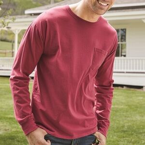 Hanes Mens ComfortWash Garment Dyed Long Sleeve Pocket Tee